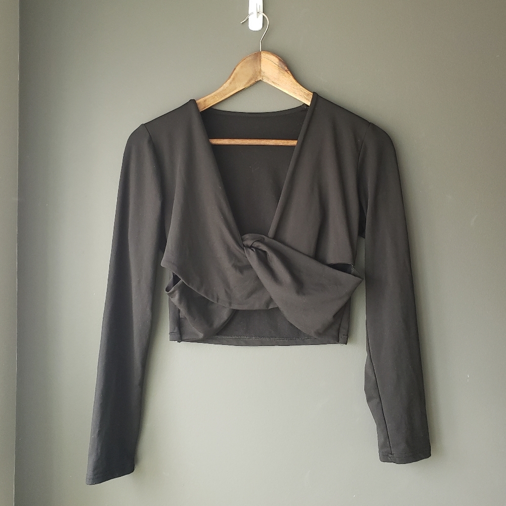 Black stretch jersey ballet twisted crop top